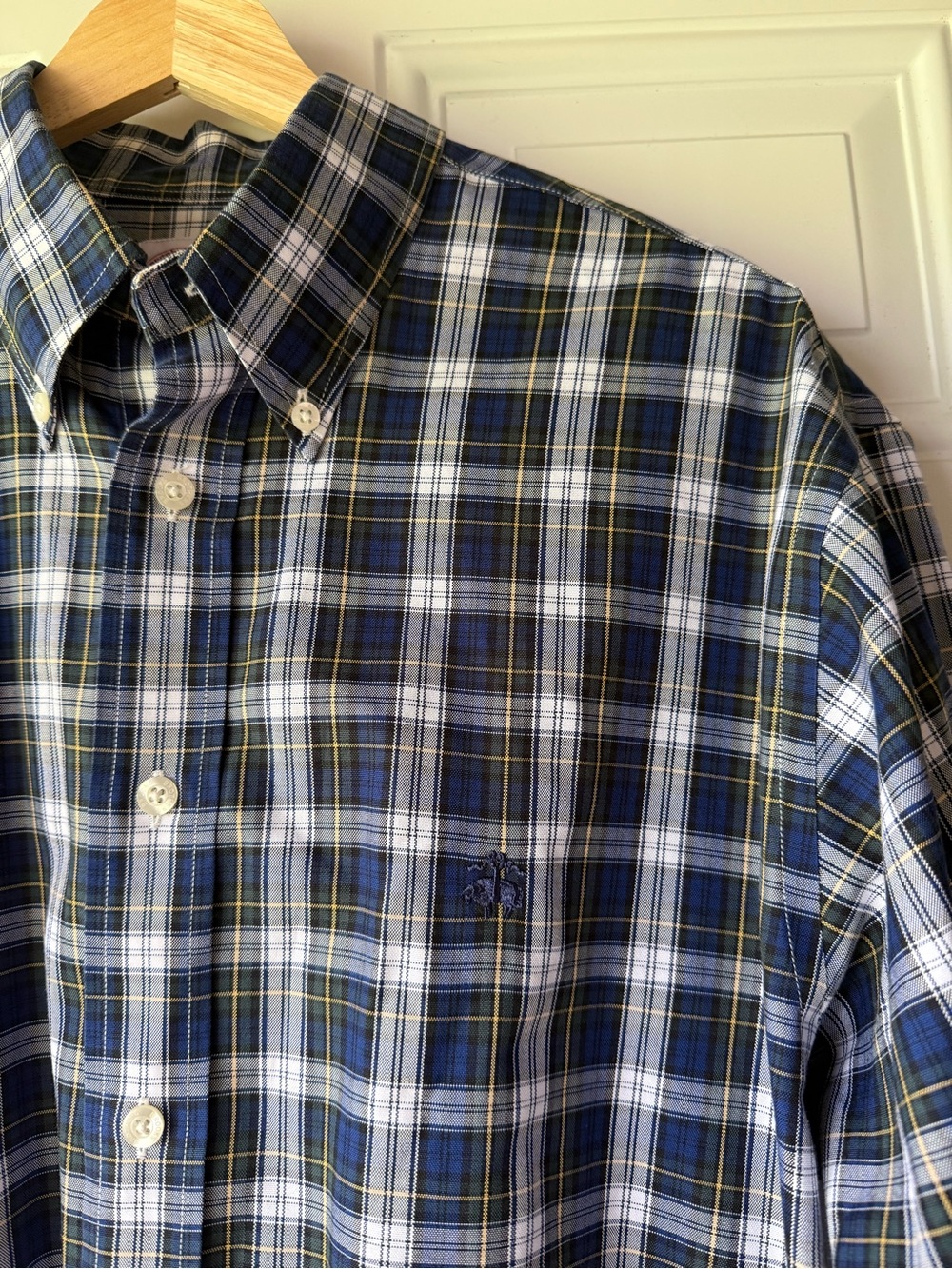 Brooks Brothers Men's Blue Plaid Button-Down Shirt Classic Casual